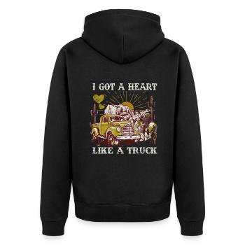 Ich habe ein Herz wie ein Truck - Unisex Premium Bio Zip Hoodie - Schwarz - Hinten - Nico (187cm)