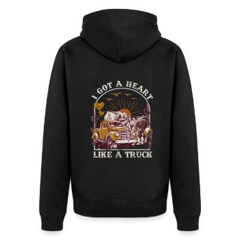 Ich habe ein Herz wie ein Truck - Unisex Premium Bio Zip Hoodie - Schwarz - Hinten - Nico (187cm)