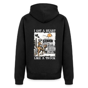Ich habe ein Herz wie ein Truck - Unisex Premium Bio Zip Hoodie - Schwarz - Hinten - Nico (187cm)