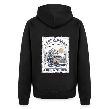 Ich habe ein Herz wie ein Truck - Unisex Premium Bio Zip Hoodie - Schwarz - Hinten - Nico (187cm)