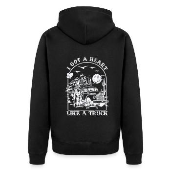 Ich habe ein Herz wie ein Truck - Unisex Premium Bio Zip Hoodie - Schwarz - Hinten - Nico (187cm)