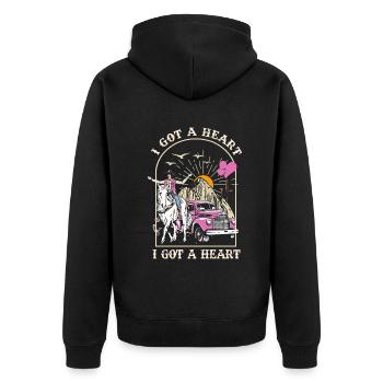 Ich habe ein Herz wie ein Truck - Unisex Premium Bio Zip Hoodie - Schwarz - Hinten - Nico (187cm)