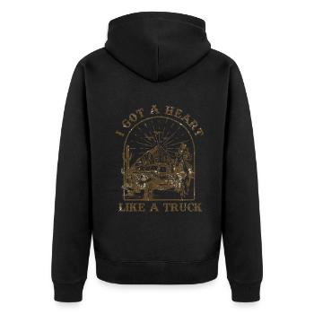 Ich habe ein Herz wie ein Truck - Unisex Premium Bio Zip Hoodie - Schwarz - Hinten - Nico (187cm)