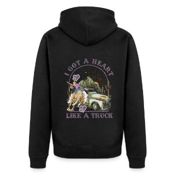 Ich habe ein Herz wie ein Truck - Unisex Premium Bio Zip Hoodie - Schwarz - Hinten - Nico (187cm)