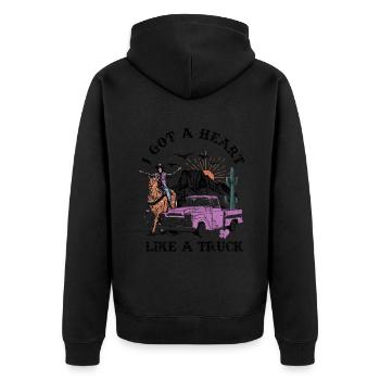 Ich habe ein Herz wie ein Truck - Unisex Premium Bio Zip Hoodie - Schwarz - Hinten - Nico (187cm)