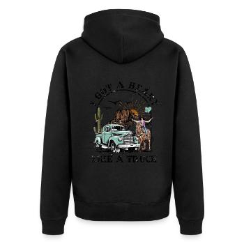 Ich habe ein Herz wie ein Truck - Unisex Premium Bio Zip Hoodie - Schwarz - Hinten - Nico (187cm)