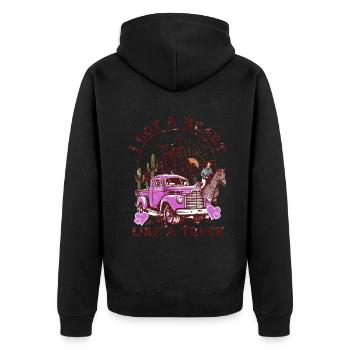 Ich habe ein Herz wie ein Truck - Unisex Premium Bio Zip Hoodie - Schwarz - Hinten - Nico (187cm)