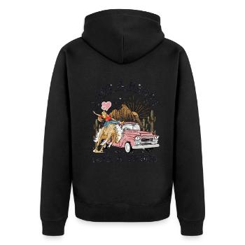 Ich habe ein Herz wie ein Truck - Unisex Premium Bio Zip Hoodie - Schwarz - Hinten - Nico (187cm)