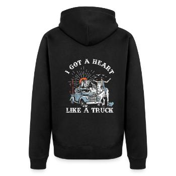 Ich habe ein Herz wie ein Truck - Unisex Premium Bio Zip Hoodie - Schwarz - Hinten - Nico (187cm)