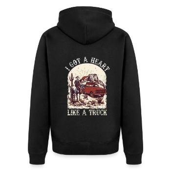 Ich habe ein Herz wie ein Truck - Unisex Premium Bio Zip Hoodie - Schwarz - Hinten - Nico (187cm)