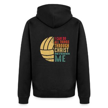 Mit Volleyball kann ich alles machen - Unisex Premium Bio Zip Hoodie - Schwarz - Hinten - Nico (187cm)
