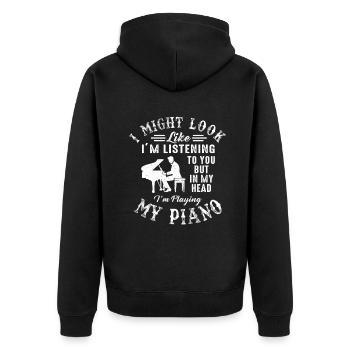 J’ai peut-être l’air d’écouter du piano - Veste à capuche bio Premium Unisexe - noir - Dos - Nico (187cm)