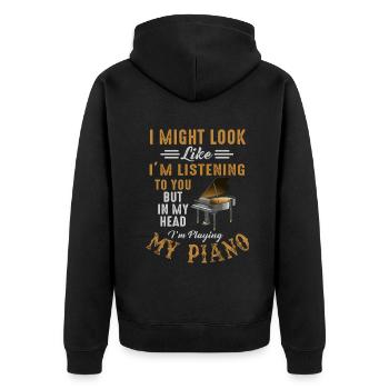 J’ai peut-être l’air d’écouter du piano - Veste à capuche bio Premium Unisexe - noir - Dos - Nico (187cm)