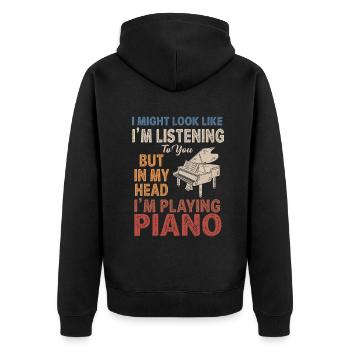 J’ai peut-être l’air d’écouter du piano - Veste à capuche bio Premium Unisexe - noir - Dos - Nico (187cm)