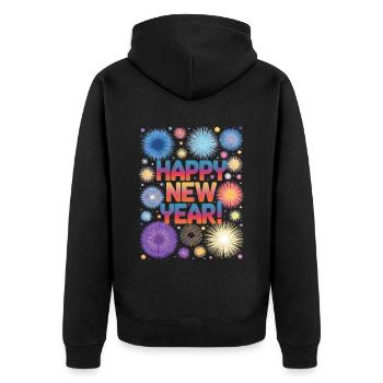 Happy New Year Fireworks Rocket New Year's Eve Outfit - Unisex Premium Organic Zip Hoodie - black - Back - Nico (187cm)
