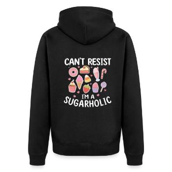 Sugarholic Sweets Zucker Süßigkeiten Enthusiast - Unisex Premium Bio Zip Hoodie - Schwarz - Hinten - Nico (187cm)