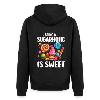 Sugarholic Sweets Zucker Süßigkeiten Enthusiast - Unisex Premium Bio Zip Hoodie - Schwarz - Hinten - Nico (187cm)