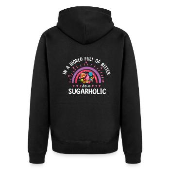 Sugarholic Sweets Zucker Süßigkeiten Enthusiast - Unisex Premium Bio Zip Hoodie - Schwarz - Hinten - Nico (187cm)