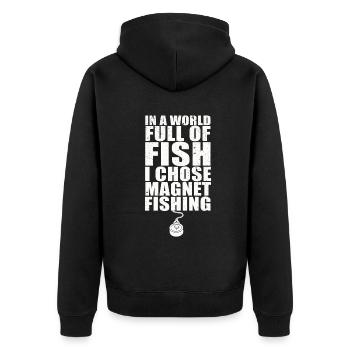 Neodymium Magnet Fishing Magnetic Fisher - Unisex Premium Organic Zip Hoodie - black - Back - Nico (187cm)