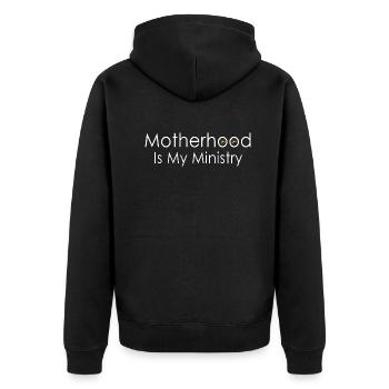 Mutterschaft ist mein Dienst - Unisex Premium Bio Zip Hoodie - Schwarz - Hinten - Nico (187cm)