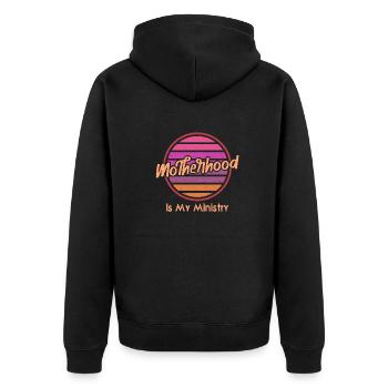 Mutterschaft ist mein Dienst - Unisex Premium Bio Zip Hoodie - Schwarz - Hinten - Nico (187cm)