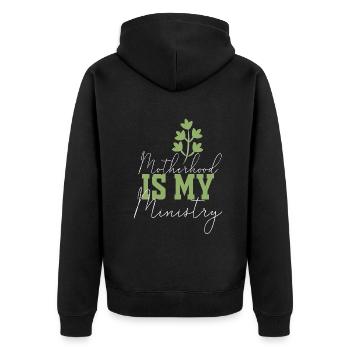 Mutterschaft ist mein Dienst - Unisex Premium Bio Zip Hoodie - Schwarz - Hinten - Nico (187cm)