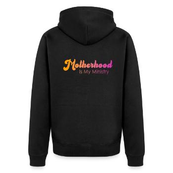 Mutterschaft ist mein Dienst - Unisex Premium Bio Zip Hoodie - Schwarz - Hinten - Nico (187cm)
