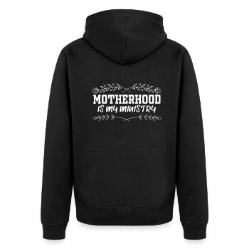 Mutterschaft ist mein Dienst - Unisex Premium Bio Zip Hoodie - Schwarz - Hinten - Nico (187cm)