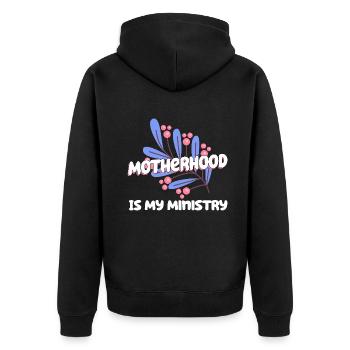 Mutterschaft ist mein Dienst - Unisex Premium Bio Zip Hoodie - Schwarz - Hinten - Nico (187cm)