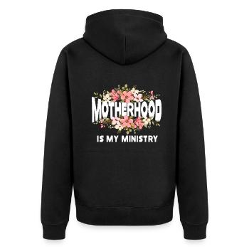Mutterschaft ist mein Dienst - Unisex Premium Bio Zip Hoodie - Schwarz - Hinten - Nico (187cm)