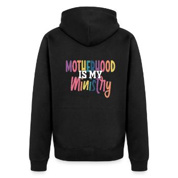 Mutterschaft ist mein Dienst - Unisex Premium Bio Zip Hoodie - Schwarz - Hinten - Nico (187cm)