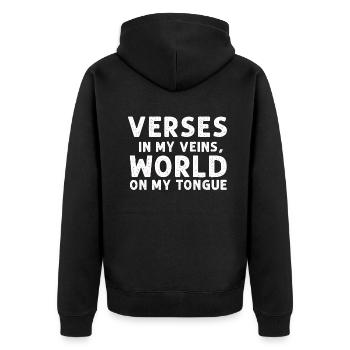 Poetry Slam Schriftsteller Poet Literatur Slam - Unisex Premium Bio Zip Hoodie - Schwarz - Hinten - Nico (187cm)