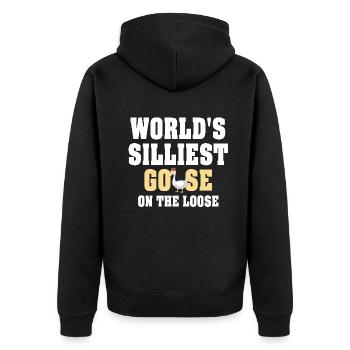 Die dümmste Gans der Welt auf freiem Fuß - Unisex Premium Bio Zip Hoodie - Schwarz - Hinten - Nico (187cm)