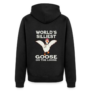Worlds Silliest Goose On The Loose - Unisex Premium Organic Zip Hoodie - black - Back - Nico (187cm)