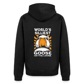 Worlds Silliest Goose On The Loose - Unisex Premium Organic Zip Hoodie - black - Back - Nico (187cm)