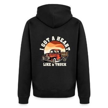 Ich habe ein Herz wie ein Truck - Unisex Premium Bio Zip Hoodie - Schwarz - Hinten - Nico (187cm)