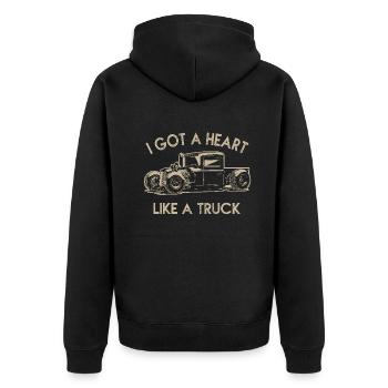 Ich habe ein Herz wie ein Truck - Unisex Premium Bio Zip Hoodie - Schwarz - Hinten - Nico (187cm)