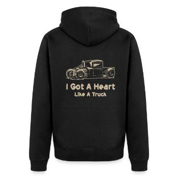 Ich habe ein Herz wie ein Truck - Unisex Premium Bio Zip Hoodie - Schwarz - Hinten - Nico (187cm)