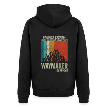Wegweiser, Versprechenshüter, Wundertäter - Unisex Premium Bio Zip Hoodie - Schwarz - Hinten - Nico (187cm)