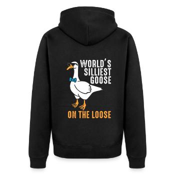 Worlds Silliest Goose On The Loose - Unisex Premium Organic Zip Hoodie - black - Back - Nico (187cm)