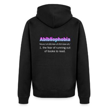 Abibliophobia Bookworm Reading Books - Unisex Premium Organic Zip Hoodie - black - Back - Nico (187cm)