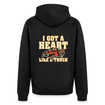 Ich habe ein Herz wie ein Truck - Unisex Premium Bio Zip Hoodie - Schwarz - Hinten - Nico (187cm)