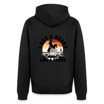 Ich habe ein Herz wie ein Truck - Unisex Premium Bio Zip Hoodie - Schwarz - Hinten - Nico (187cm)