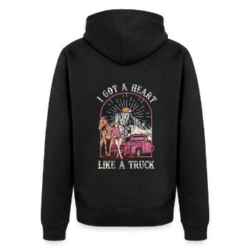 Ich habe ein Herz wie ein Truck - Unisex Premium Bio Zip Hoodie - Schwarz - Hinten - Nico (187cm)