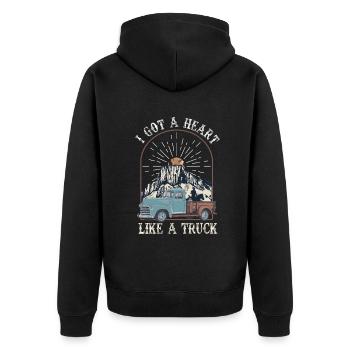 Ich habe ein Herz wie ein Truck - Unisex Premium Bio Zip Hoodie - Schwarz - Hinten - Nico (187cm)