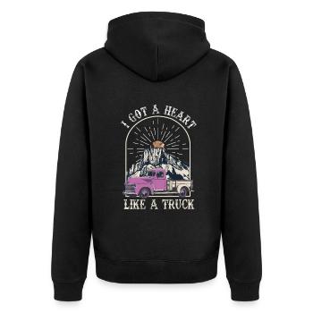 Ich habe ein Herz wie ein Truck - Unisex Premium Bio Zip Hoodie - Schwarz - Hinten - Nico (187cm)