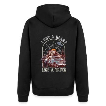 Ich habe ein Herz wie ein Truck - Unisex Premium Bio Zip Hoodie - Schwarz - Hinten - Nico (187cm)