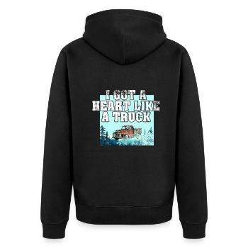 Ich habe ein Herz wie ein Truck - Unisex Premium Bio Zip Hoodie - Schwarz - Hinten - Nico (187cm)