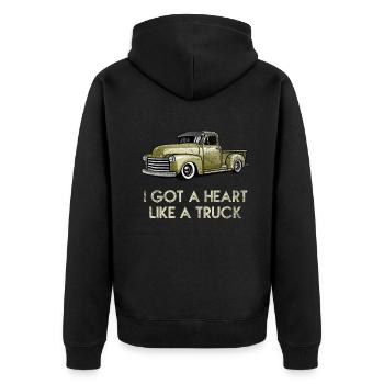 Ich habe ein Herz wie ein Truck - Unisex Premium Bio Zip Hoodie - Schwarz - Hinten - Nico (187cm)