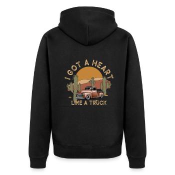 Ich habe ein Herz wie ein Truck - Unisex Premium Bio Zip Hoodie - Schwarz - Hinten - Nico (187cm)